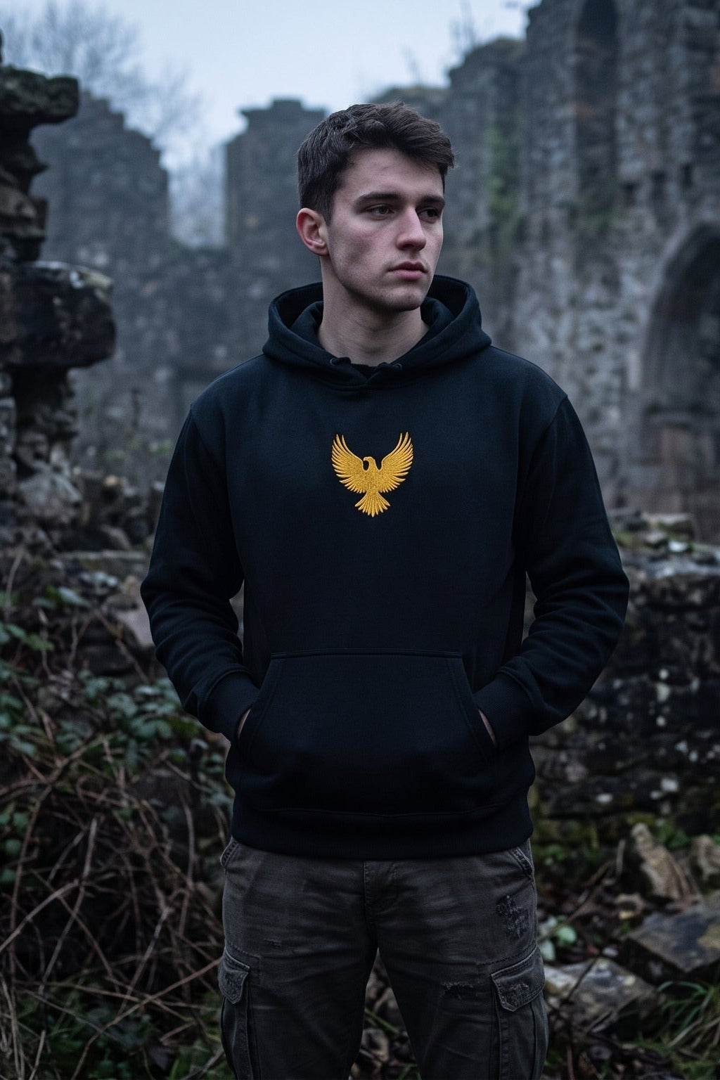 Hoodie noir · Aigle brodé